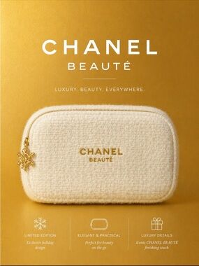CHANEL White and Gold cosmetic bag